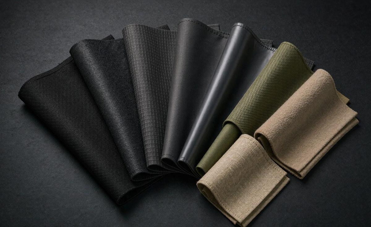 Three generations of a custom backpack sample laid out with measurement notes and a change log